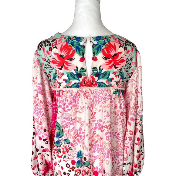 Umgee Babydoll Mixed Print Dress Sz M Pink Boho Feminine Artsy Vintage Inspired - Picture 10 of 15